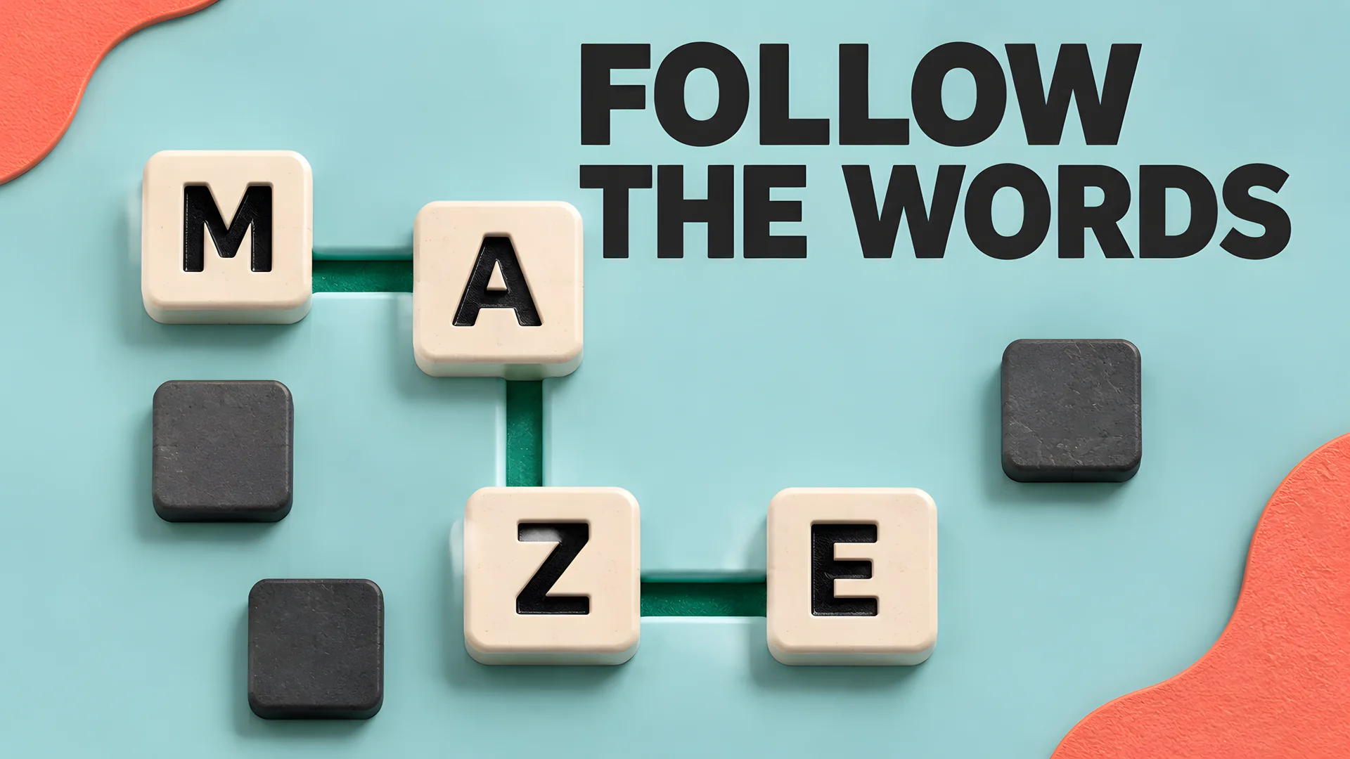Letter-tile concept with M, A, Z, and E joined by side-sharing steps.