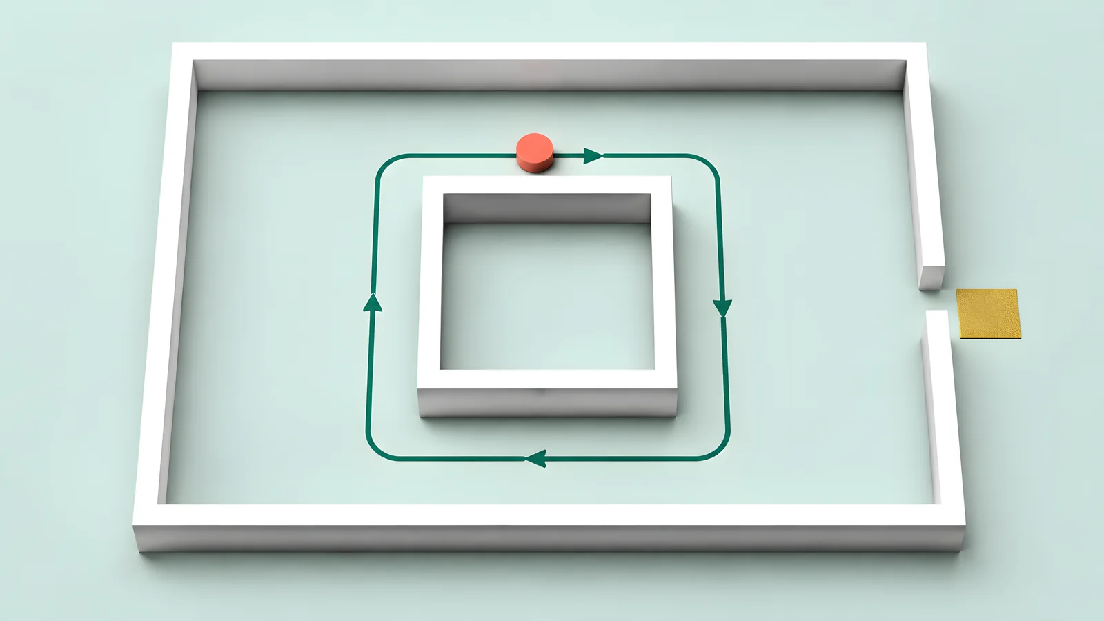 Wall-following concept with a route circling a detached interior wall island.
