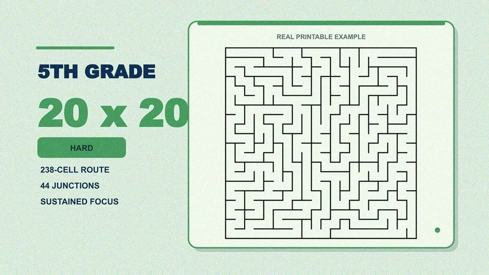 Printable maze for 5th graders, a challenging 20x20 maze worksheet
