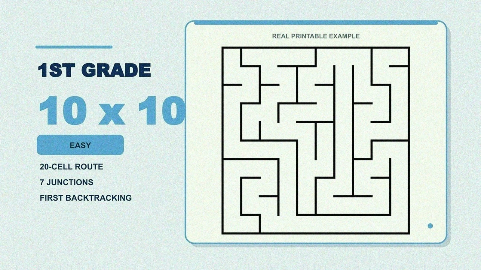 Printable maze for 1st graders, a 10x10 easy maze worksheet
