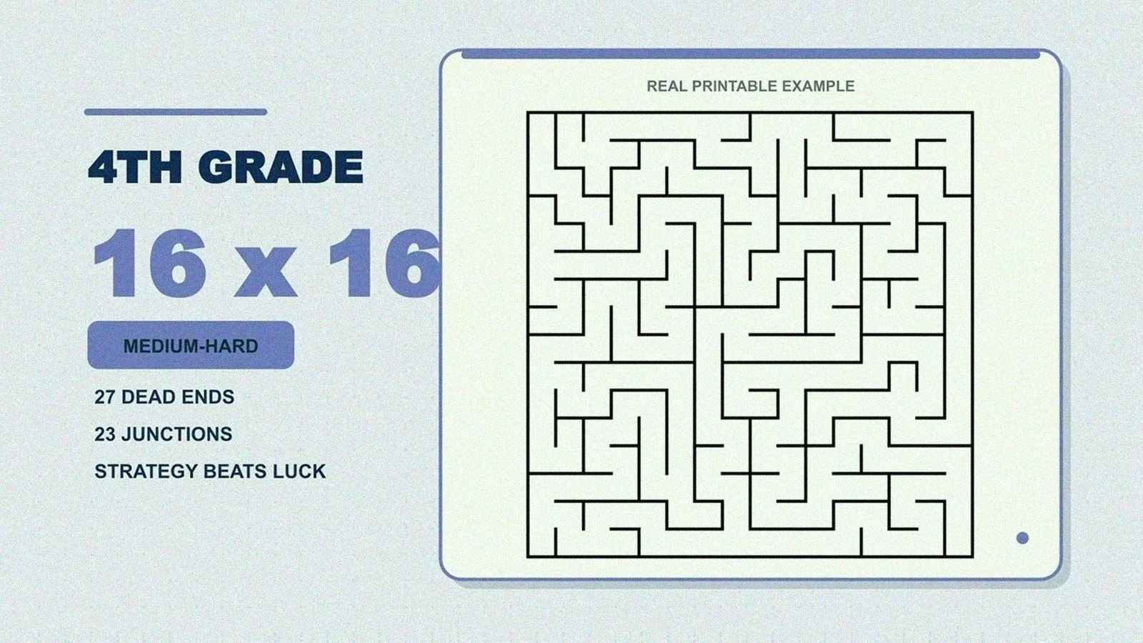 Printable maze for 4th graders, a 16x16 maze worksheet