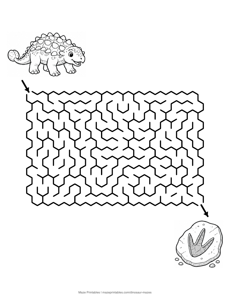 Preview of the Ankylosaurus Amber Cave printable PDF maze