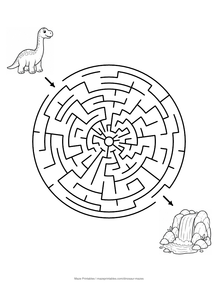 Preview of the Brachiosaurus Waterfall Walk printable PDF maze