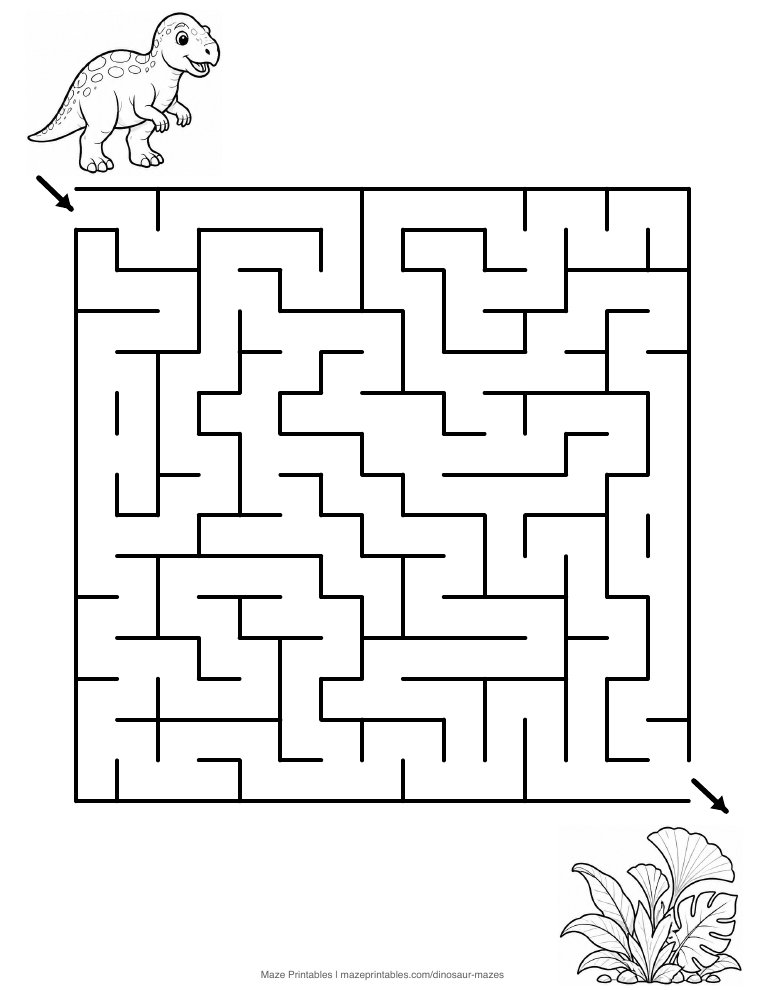 Preview of the Iguanodon Garden Escape printable PDF maze