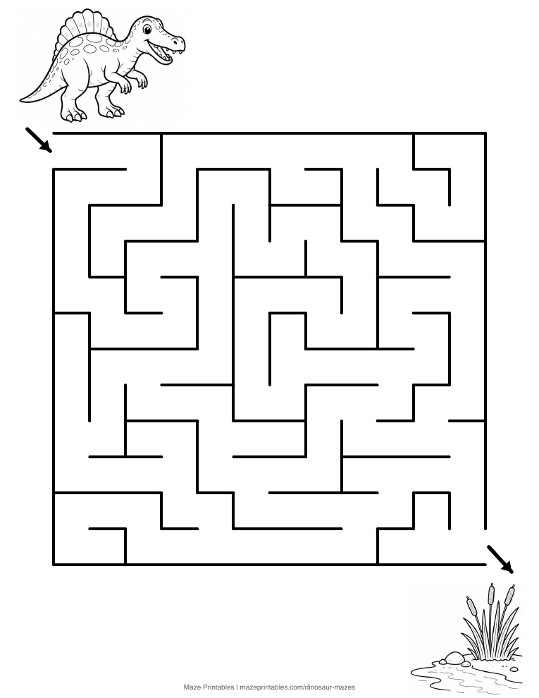 Preview of the Spinosaurus River Route printable PDF maze